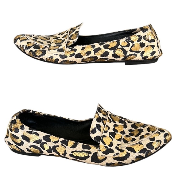 AGL Italy Softy Metallic Gold Leopard Leather Snakeskin Loafers Moccasins 38 / 8 - Picture 4 of 16